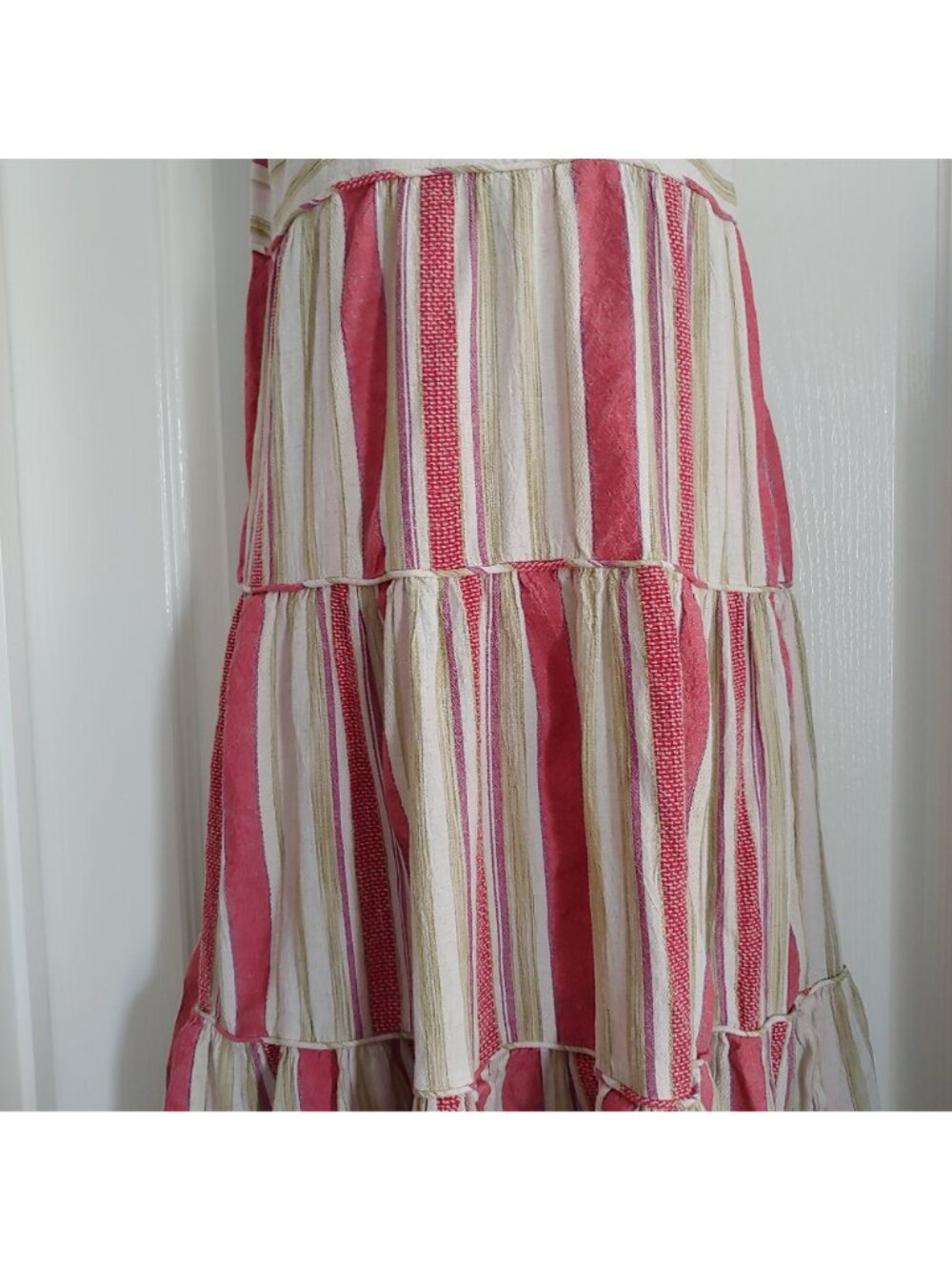 Faherty Lanai Tiered Stripe Tie Shoulder Cotton Blend Dress Layer Cottage M - Picture 5 of 12